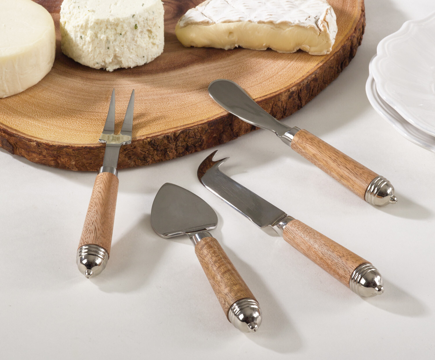 Wood/Metal Handle Cheese Knife Set