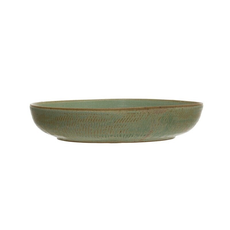 Round Stoneware Serving Bowl, Green