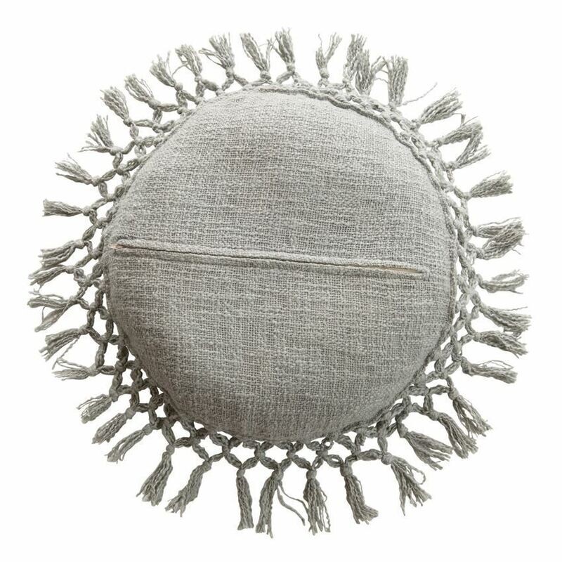 Rosie Round Cotton Pillow, Lt Grey 16"