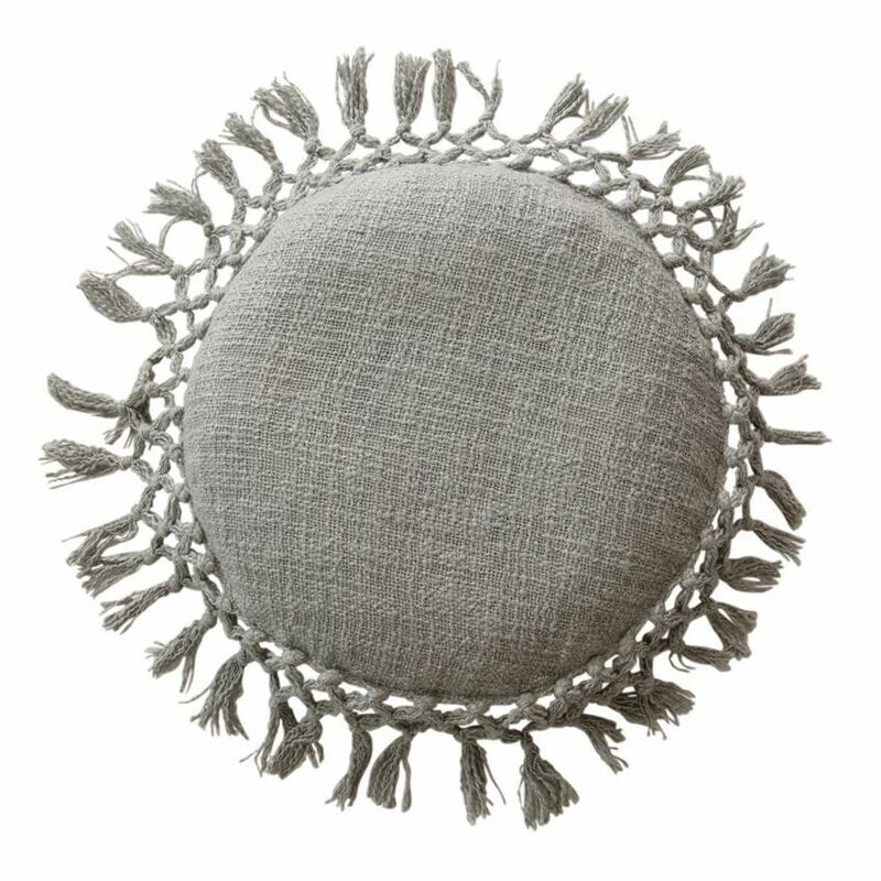 Rosie Round Cotton Pillow, Lt Grey 16&quot;