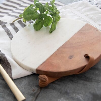 Round Marble/Wood Serving Board