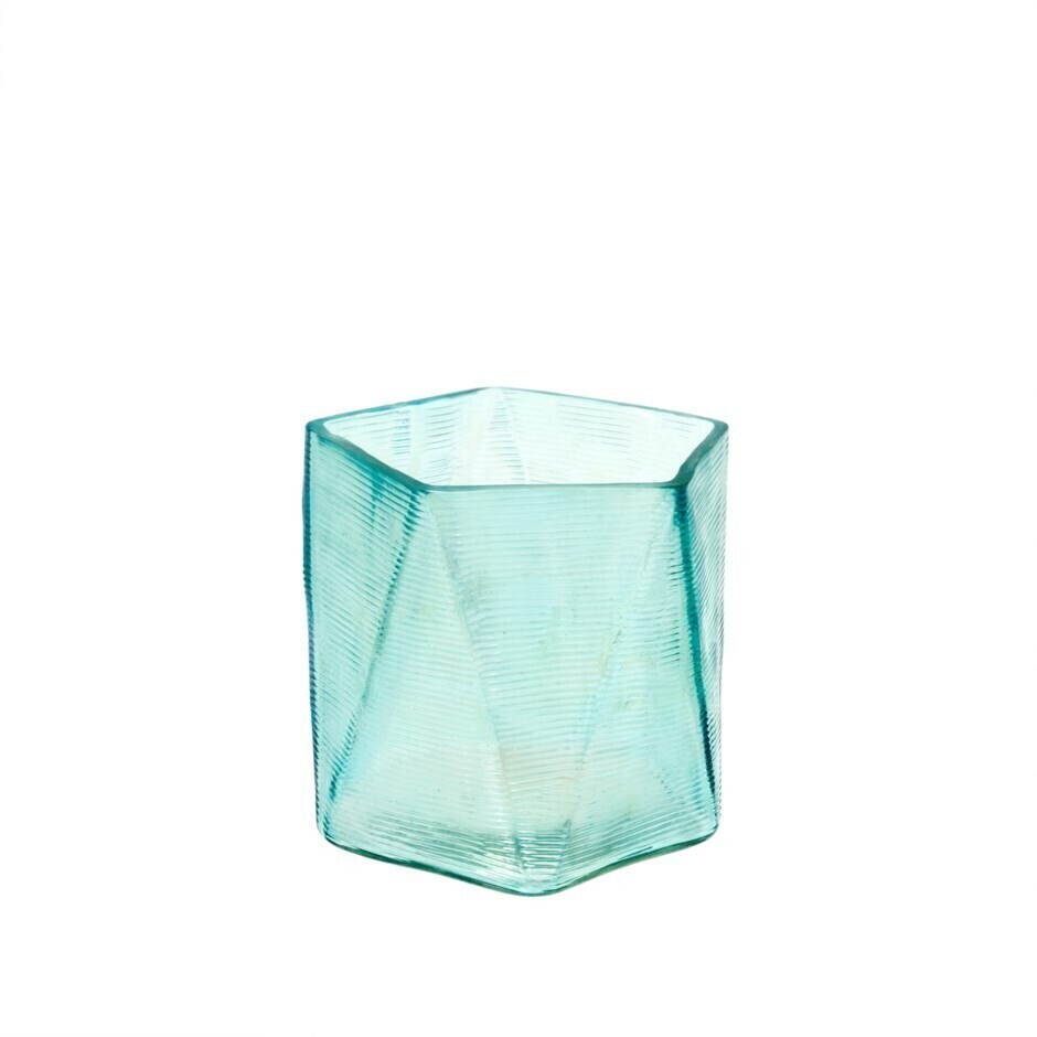 Aqua Glass Prism Votive Holder