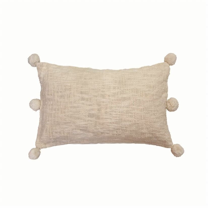 Pearl Pillow W/ Pom Poms, 14x22