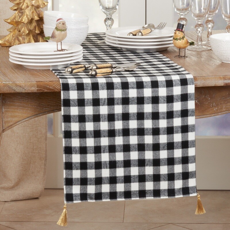 Black/White Buffalo Plaid Runner, 16" X72"