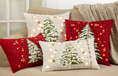 LED Light Christmas Tree Pillow, Red 18"
