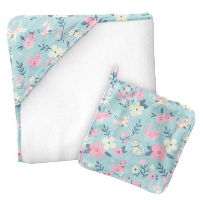 Hooded Towel &amp; Washcloth Set, Cat
