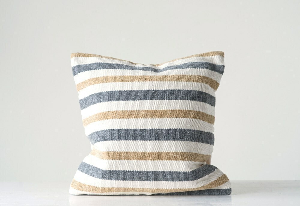 Amber Cotton Striped Pillow, Grey &amp; Sand, 20x20