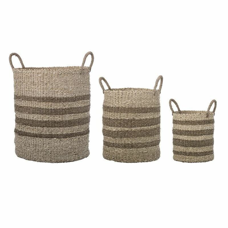 Medium Seagrass &amp; Palm Striped Basket