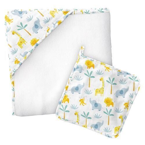 Hooded Towel &amp; Washcloth Set, Zoo