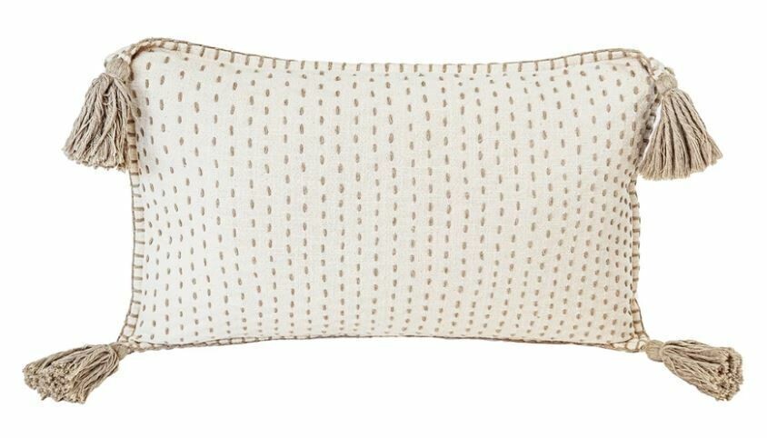Kantha Stitch Cotton Pillow, Taupe 12x20