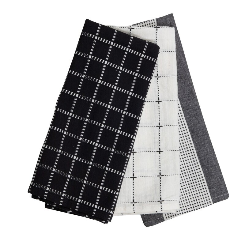 Logan Black Tea Towels, Set Of 3