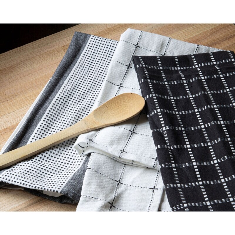 Logan Black Tea Towels, Set Of 3