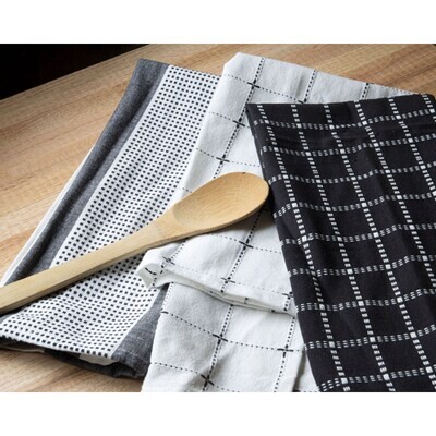 Logan Black Tea Towels, Set Of 3