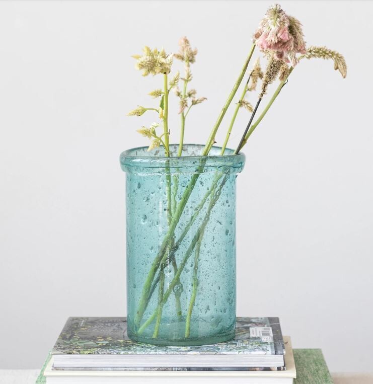Turquoise Seeded Glass Vase