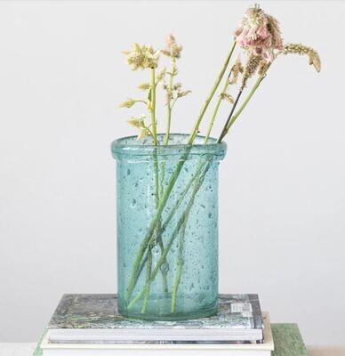 Turquoise Seeded Glass Vase