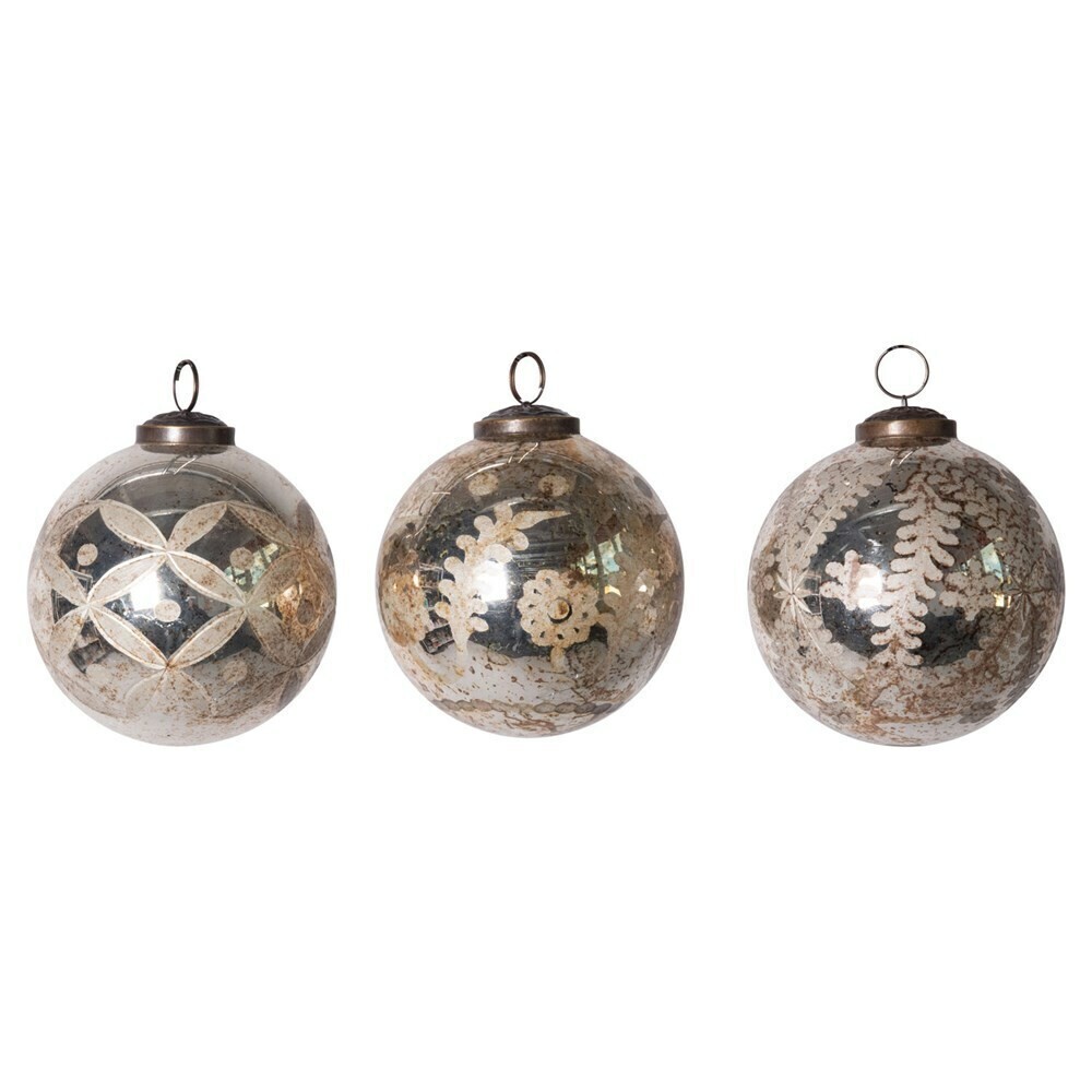 4" Etched Mercury Glass Round Ornament