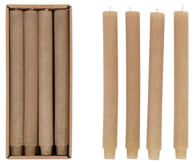 Pleated Taper Candle, Linen, Unscented