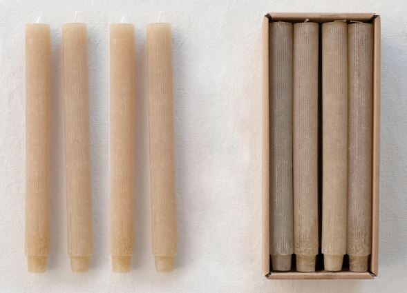 Pleated Taper Candle, Linen, Unscented