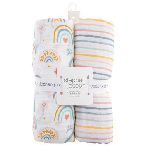 Muslin Swaddle Blanket, 2pk, Rainbow
