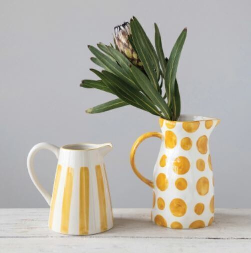Yellow Stripes Stoneware Pitcher