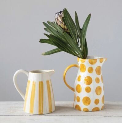 Yellow Stripes Stoneware Pitcher