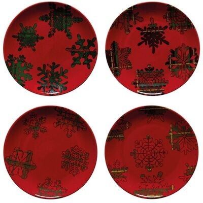 Red Snowflake Dessert Plate