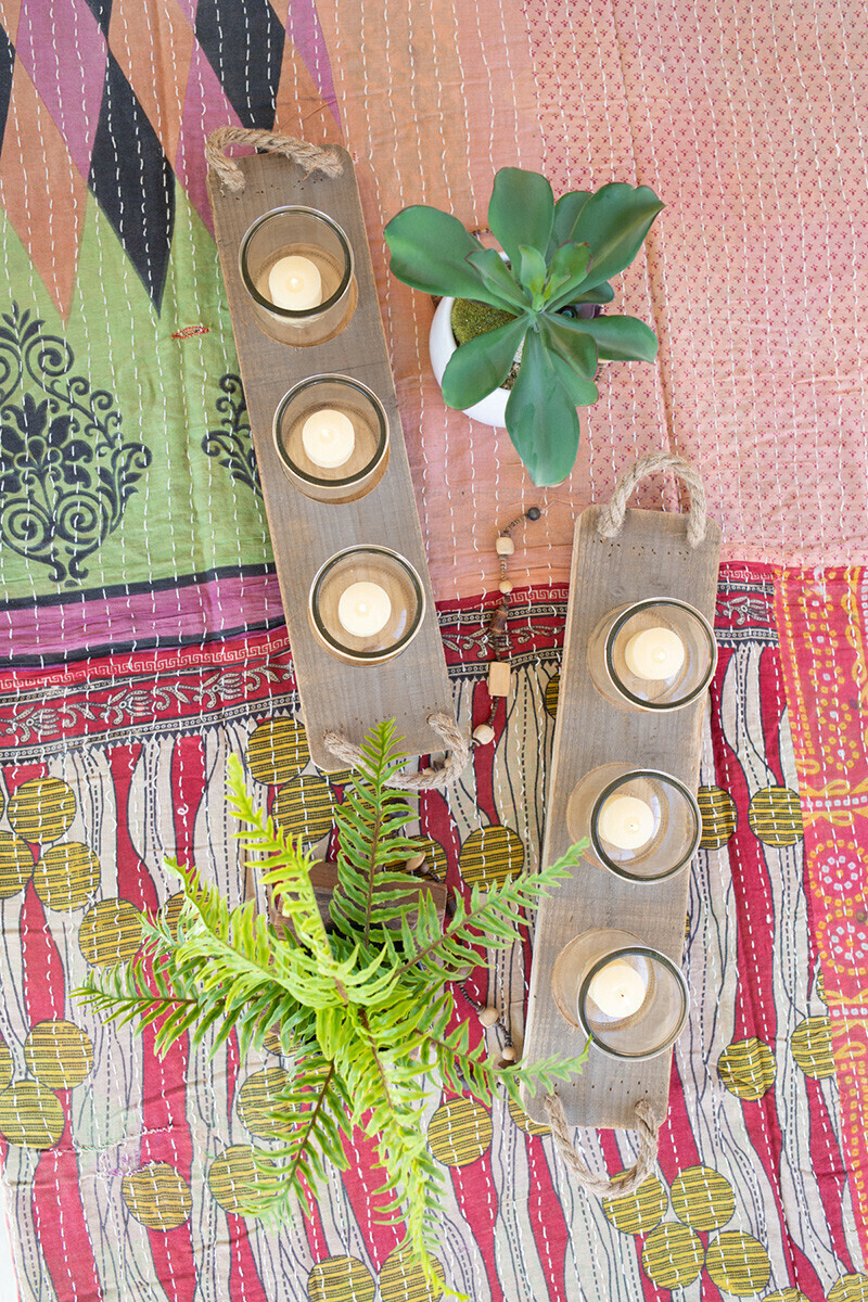 Recycled Wood &amp; Glass Candle Holder