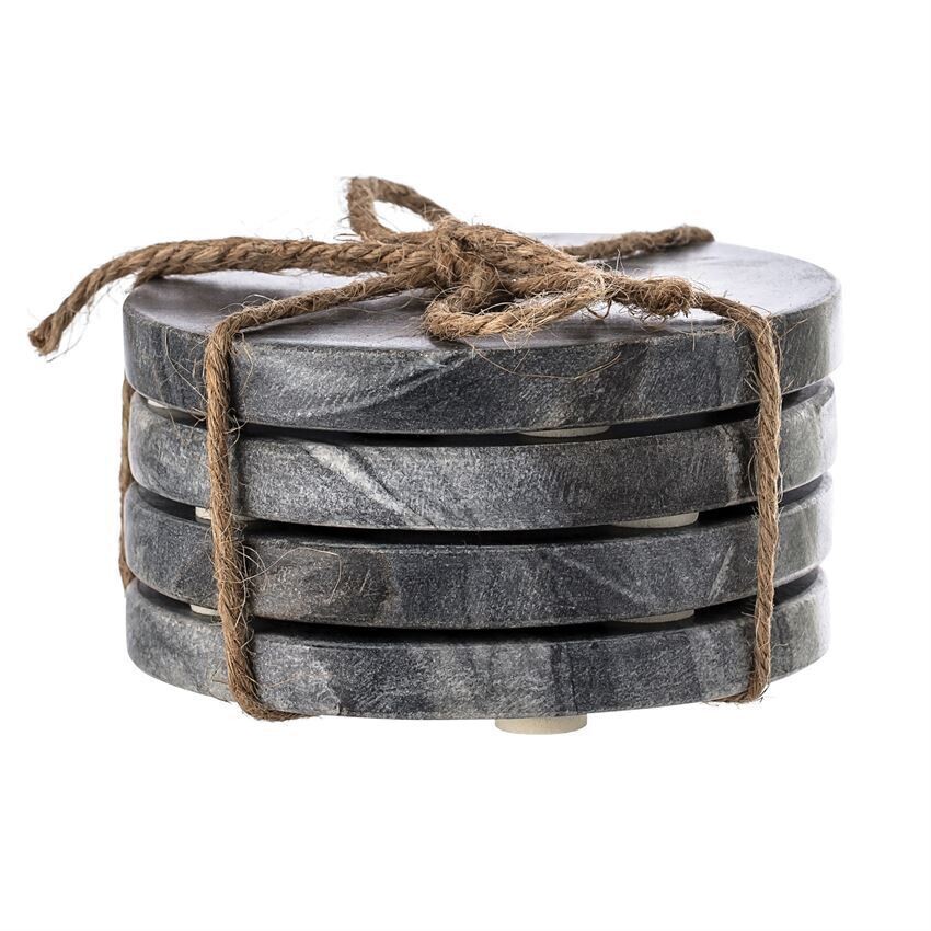 Round Marble Coasters, Grey, Set Of 4