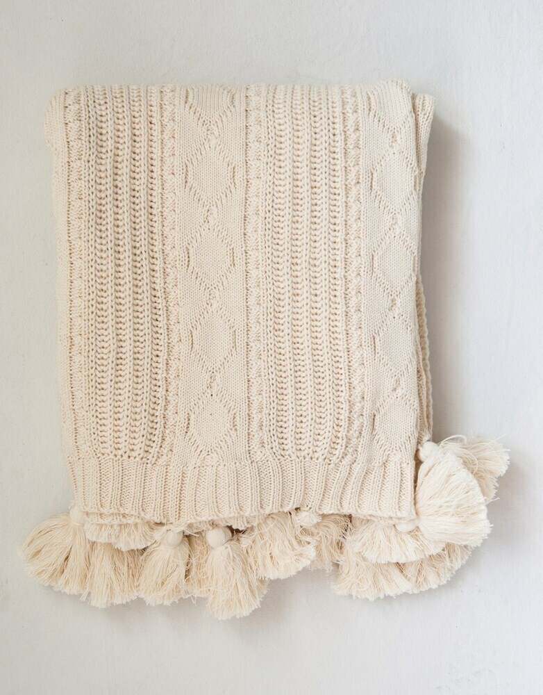 Alicia Cotton Cable Knit Throw, 50x60