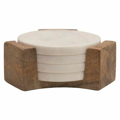 White Round Marble Coaster Set