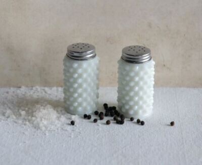 White Hobnail Glass S &amp; P Set