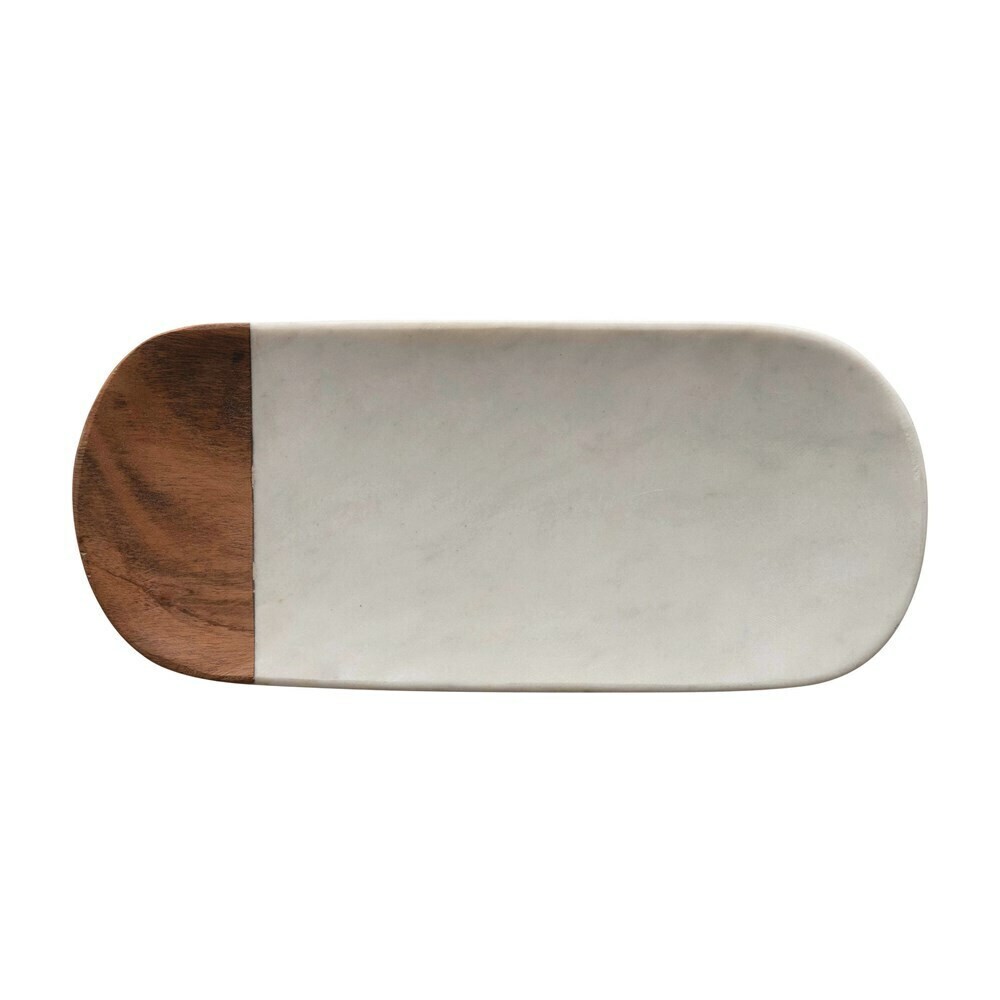 12" Oblong Marble/Acacia Wood Serving Tray