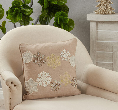Embroidered Cotton Snowflake Pillow 18"
