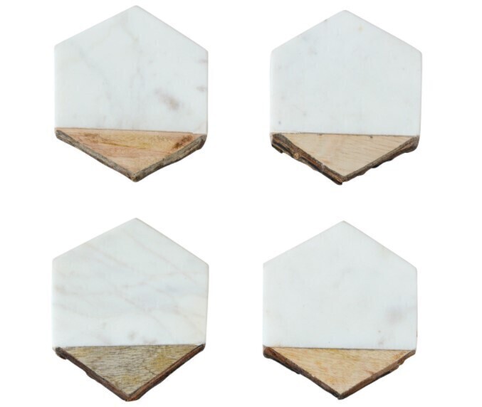 Hexagon Marble & Wood Coasters