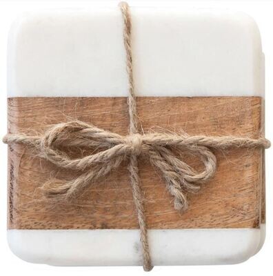 Square Marble/Mango Wood Coasters, Set Of 4