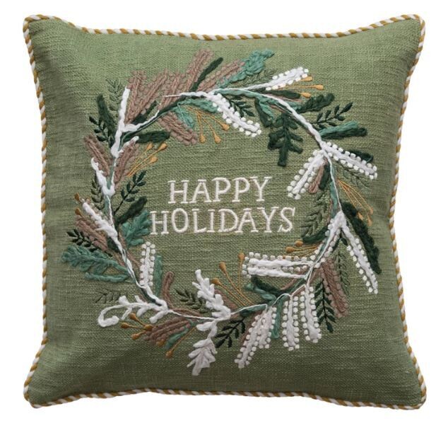 Happy Holidays Wreath Pillow, 18"