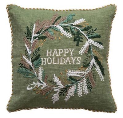 Happy Holidays Wreath Pillow, 18&quot;