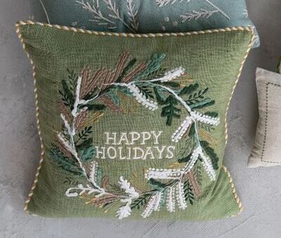 Happy Holidays Wreath Pillow, 18"