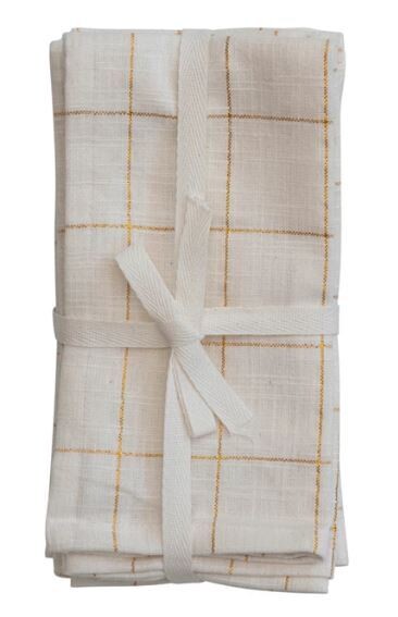 Ivory + Gold Windowpane Napkins, Set Of 4