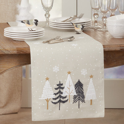 Embroidered Christmas Trees Runner 16&quot; x 90&quot;