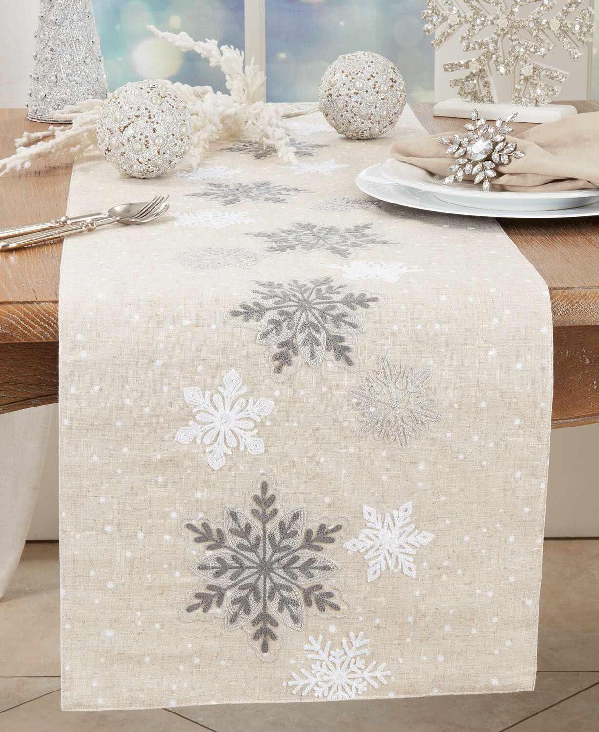 Snowflakes Runner, Natural 16x70