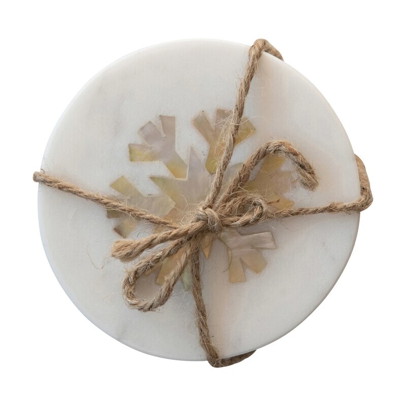 Snowflake Marble Coasters, Set Of 4