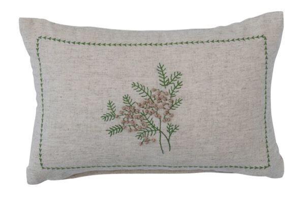 Mini Linen Embroidered Lumbar Pillow, 14x9