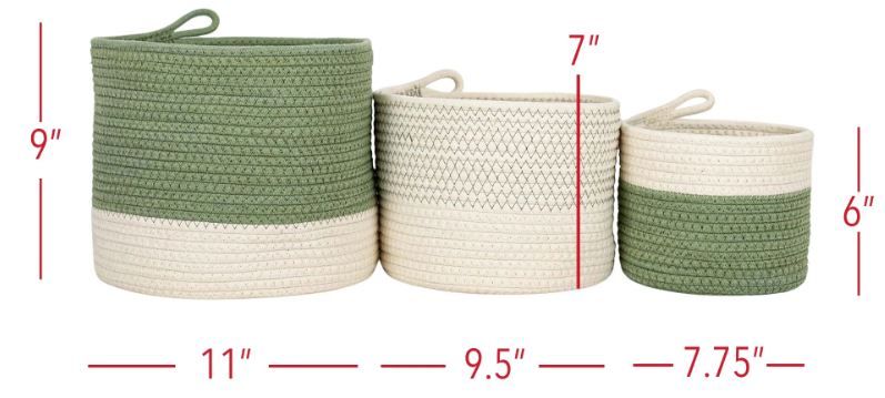 Green/White Fabric Rope Basket, Medium