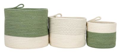 Green/White Fabric Rope Basket, Medium