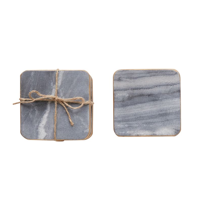 Grey &amp; Gold Square Marble Coasters, Set Of 4