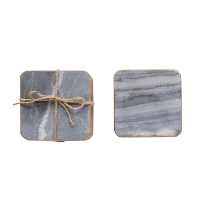 Grey &amp; Gold Square Marble Coasters, Set Of 4