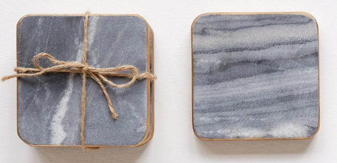 Grey &amp; Gold Square Marble Coasters, Set Of 4