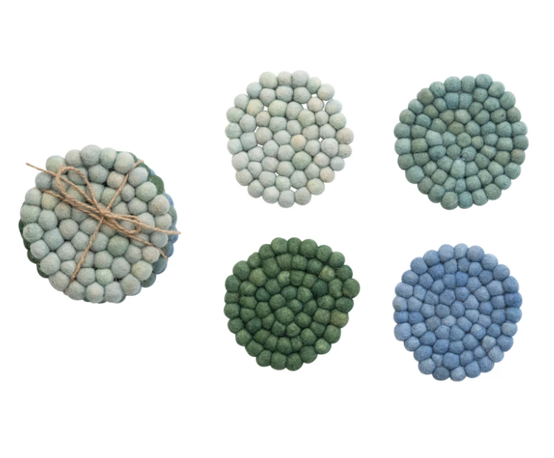 Round Wool Felt Coasters, Set Of 4