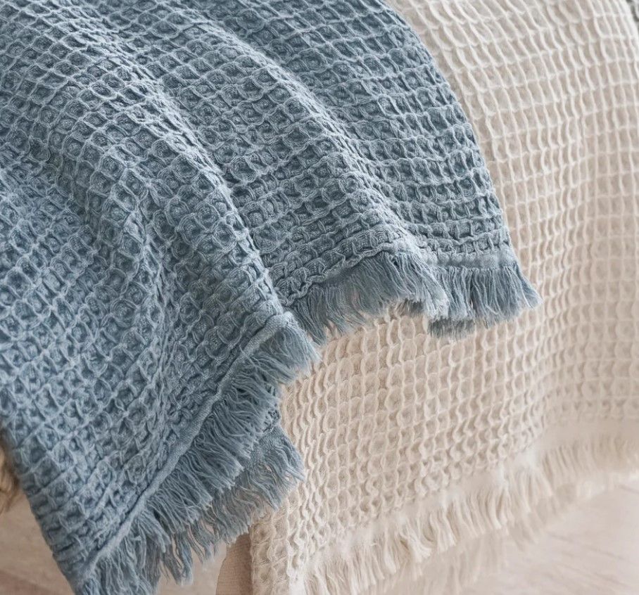 Turkish Cotton Waffle Throw, Vintage Blue